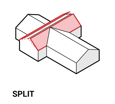 Diagram of a split roof massing