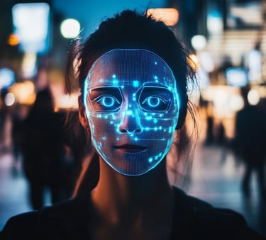 a woman with a face mask on a city street