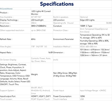 specifications of curved touch screens for slot machines