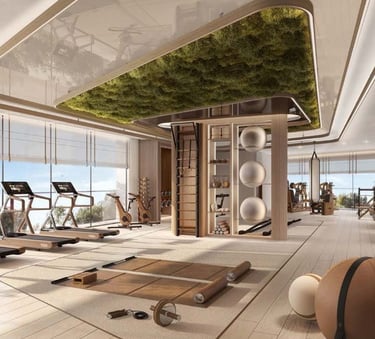 luxury gym design with living ceiling