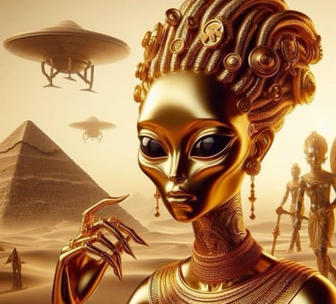 metallic gold ancient egyptian alien digital art