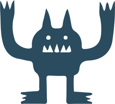 Símbolo de monstruo con dientes irregulares y orejas puntiagudas