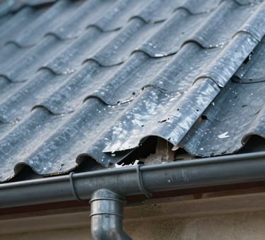 Close-up photography of intricate zinc roofing work and guttering details, professional craftsmanship, soft natural daylight, slate blue and metallic tones, European French architecture style.