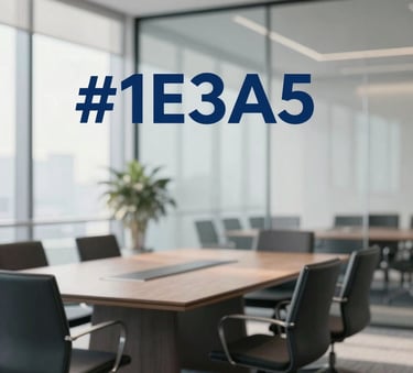 A sophisticated, modern corporate conference room with glass walls and minimalist furniture, bathed in soft morning light, incorporating the brand colors #1E3A5F and #F0F4F8 for a professional atmosphere.