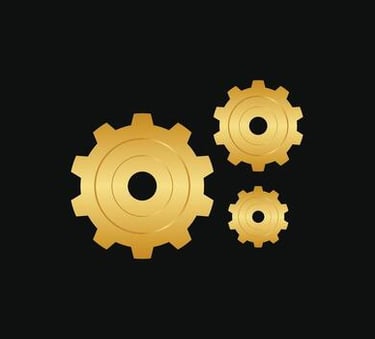 a golden gearwheel with gears on a black background