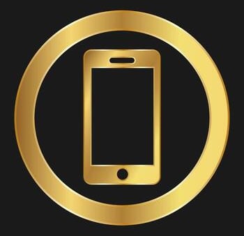 A golden smartphone Icon with a black background