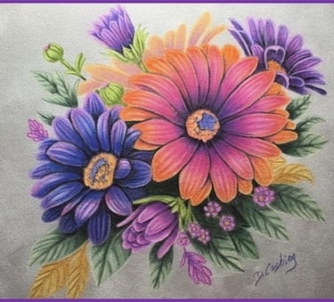 Debbie Cushing's design called "Vibrant Daisies", colored pencil