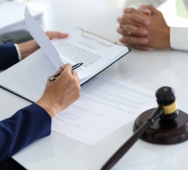 defense lawyer reviewing files