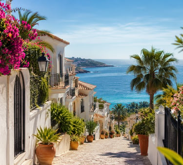 Mediterranean street with sea in the distance