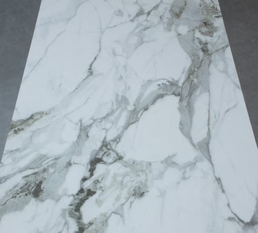 Classic Calacatta with striking vein details and a smooth, polished finish