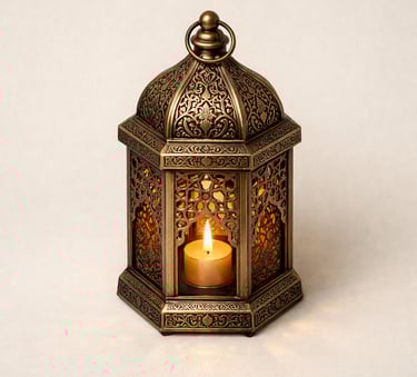 Decorative artisan lantern with carved metal detailing