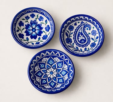 Ornamental handcrafted blue pottery bowls