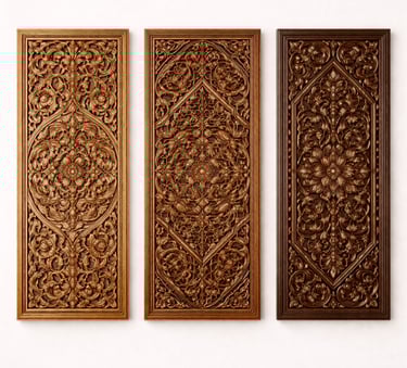 Intricately carved decorative wooden wall panels