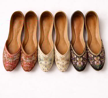 Embroidered khussa shoes with colorful artisan patterns