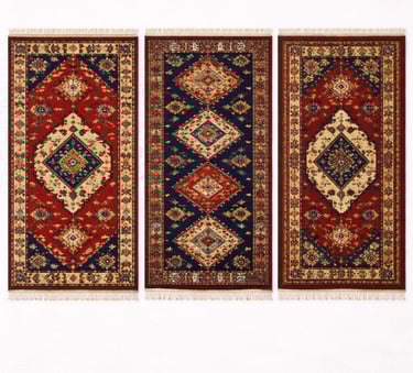 Traditional tribal carpet with ethnic motifs and bold cultural design patterns.
