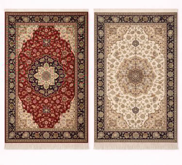 Persian style carpet with central medallion motif and intricate floral detailing.