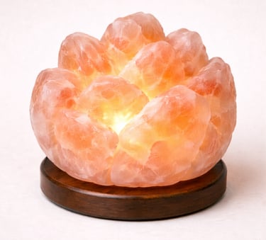 Translucent Himalayan crystal salt lamp glowing mineral light