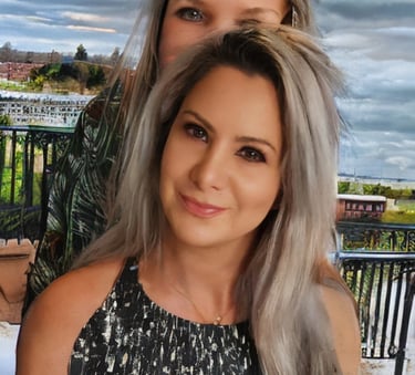 Ai-generated artwork that shows random weird people behind pretty blonde girl, ai-generated artwork 