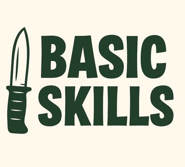 Basic Survival Skills section banner with knife icon — fundamental wilderness skills, bushcraft basics, prepping knowledge