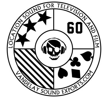 a black and white logo for Vandelay Sound Exports, Inc. with a skull and headphones on it