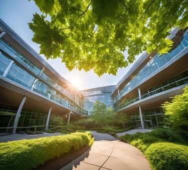 Moderne Klinik mit Innenhof, die offen für die Ärztevermittlung sind, Doc Connect