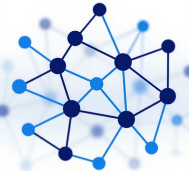 A sophisticated abstract visualization of AI algorithms and data nodes connecting in a neural network, using a palette of deep navy #0B132B and tech blue #5082A7, clean and professional style.