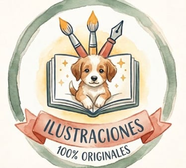 perrito en acuarela con pinceles y letreo de ilustraciones 100% originales