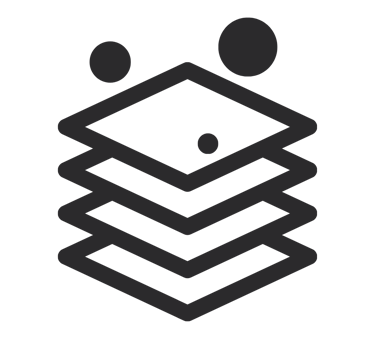 Black and white icon of a digital stack of layers representing design organization.