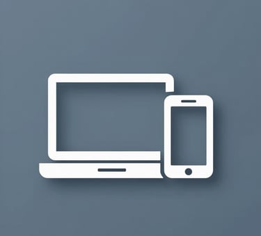 A high-quality minimalist icon of a laptop and smartphone, clean white lines on a professional #2C4D5B background, emphasizing technical IT repair competence and modern simplicity.