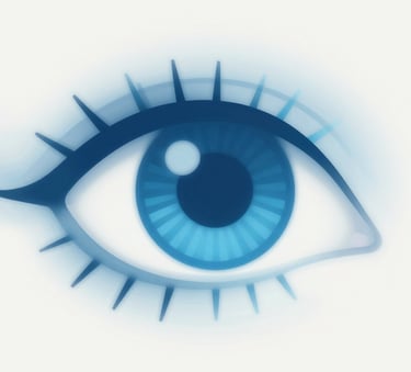 A sophisticated abstract digital eye graphic or medical technology pattern, minimalist style, corporate elegance, incorporating shades of #346294 and #A0C4E2 on a clean #F8FDFE background.