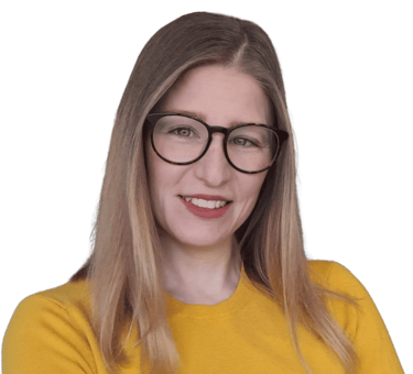 Megan Sorbie, administrative assistant at MortgageWell Cornwall, wearing glasses and a yellow shirt