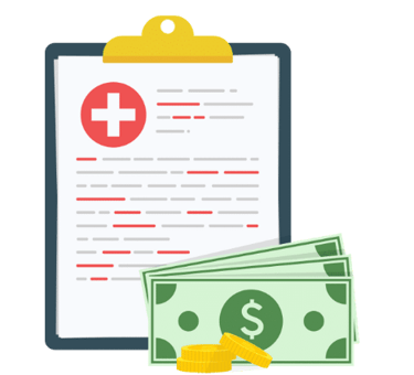 a clipboard with a medical document and money