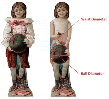 Size of ball diameter compared to basketball player