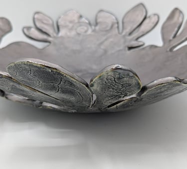 petal bowl , lace texture, wrought iron glaze, 