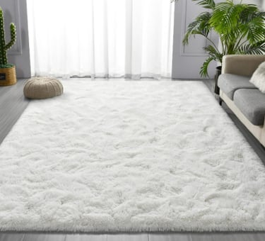 fluffy white shag area rug in home