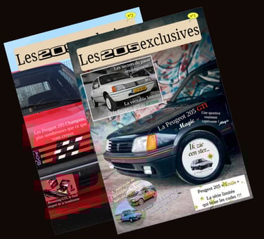 205 magazine les 205 eclusives 1 et 2 avec la peugeot 205 gti magic et la peugeot 205 champion