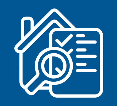 image of a drawing, house checklist and magnifying glass