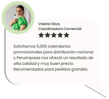 Opinión de cliente sobre impresión de 5,000 calendarios 2026 promocionales con Peruimpress