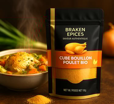 Braken Épices – Cube bouillon poulet bio, assaisonnement camerounais fabriqué au Québec
