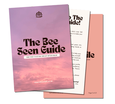 3 pages from 'the bee seen guide' - a free resource that shares 20 ways to optimise social media profiles and content