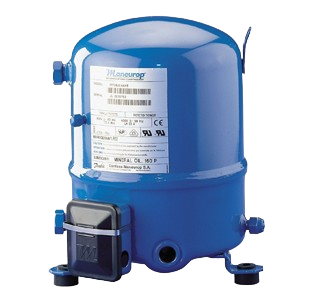 a blue water tank with a blue and white label on it