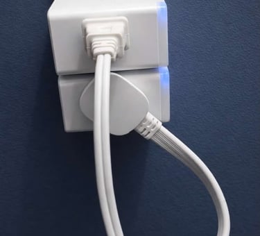 Voice Controlled smart plug outlet allowing plugs to sit flush against the wall