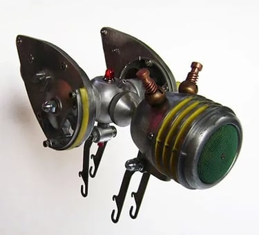 Image 2 of flying metal bug named Mikey by sculptor Tal Avitzur.