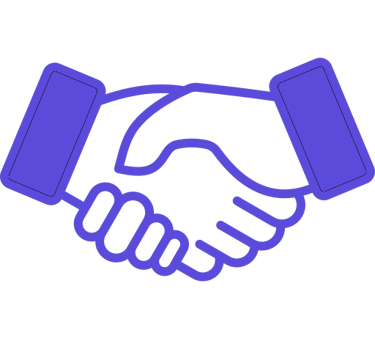 Purple line art icon of a business handshake representing a successful deal or partnership.