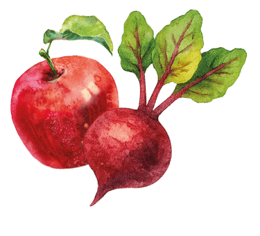 Ein roter Apfel und eine rote Rübe