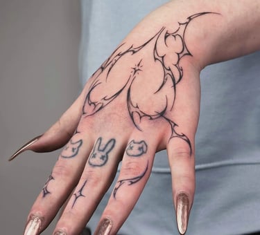 Futuristic cybersigilism tattoo with digital rune-like designs at Aura Tattoo Studios