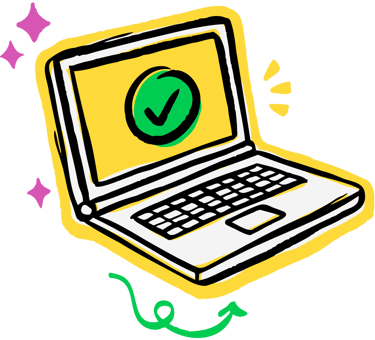 a computer with a checkmark
