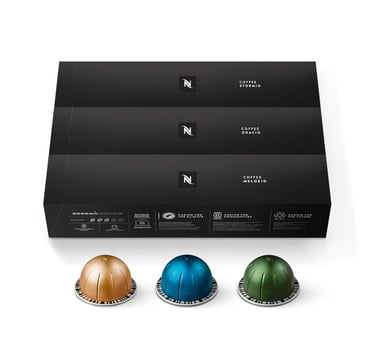 a coffee capsule with three different colors of coffee