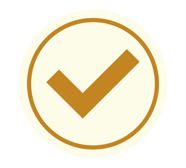 A gold check mark icon inside a white circle used for verification and success symbols.