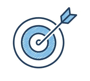 Hand-drawn target and arrow icon highlighting business focus, goals, and outcomes.